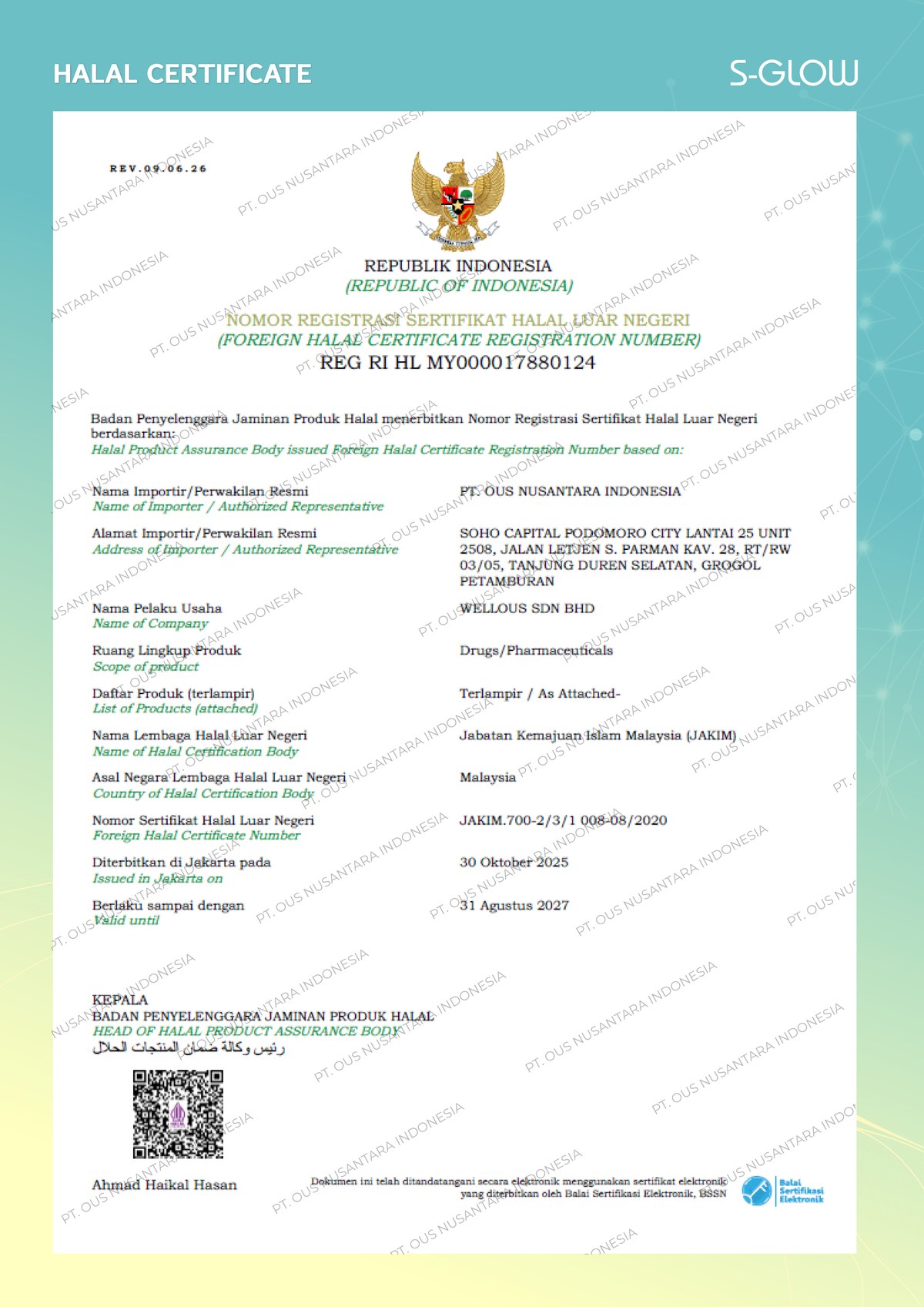 Preview sertifikat Halal S-GLOW